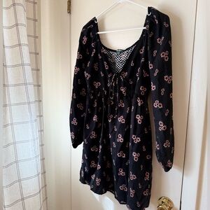 Wild Fable Black Checkered Dress with Pink Floral Design